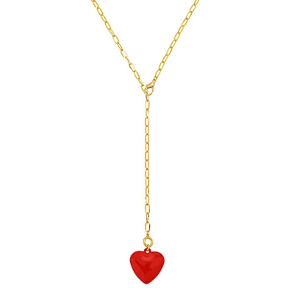 Gold Chain Necklace with Red Heart Pendant